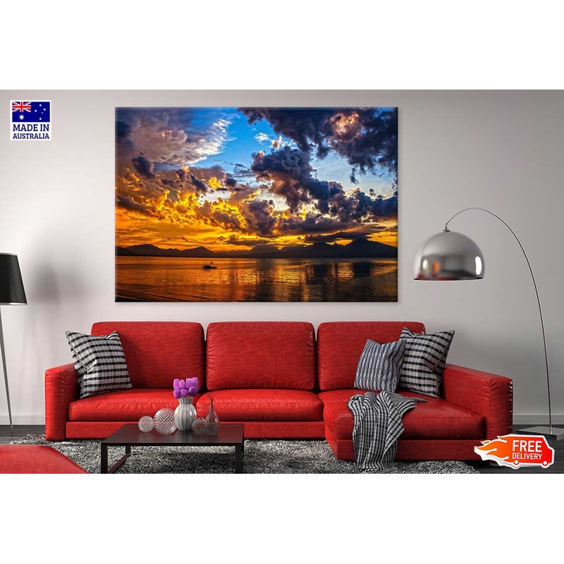 Dark Cloudy Sky Sunset over Sea View Photograph Print 100% Australian Made